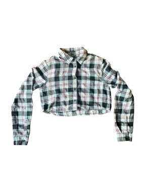 Garage Pink Black and White Plaid Cropped Button Down XS